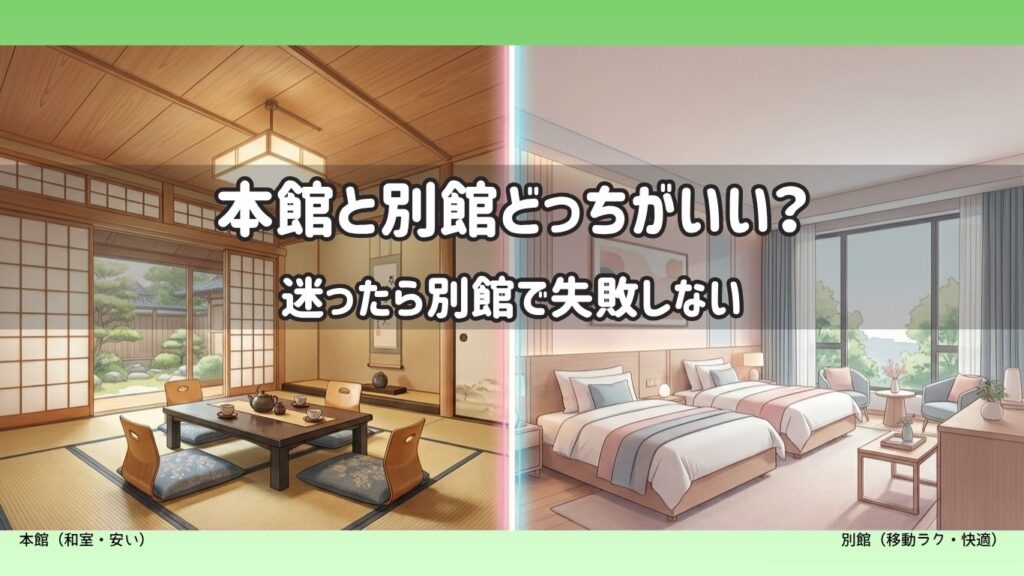 大江戸温泉物語あわら 本館と別館の違い（和室と洋室の比較イメージ）